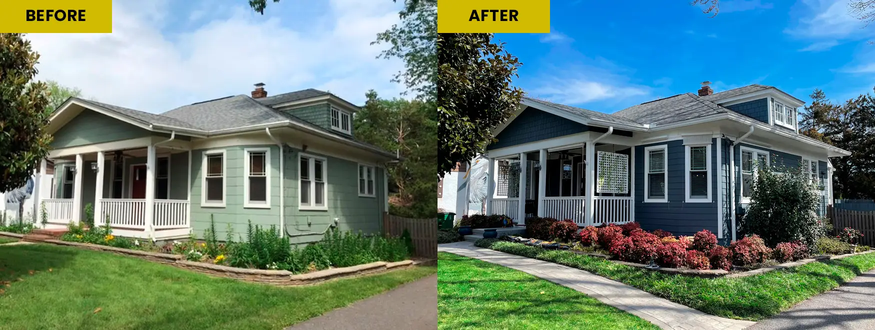 Before and After photo of the house