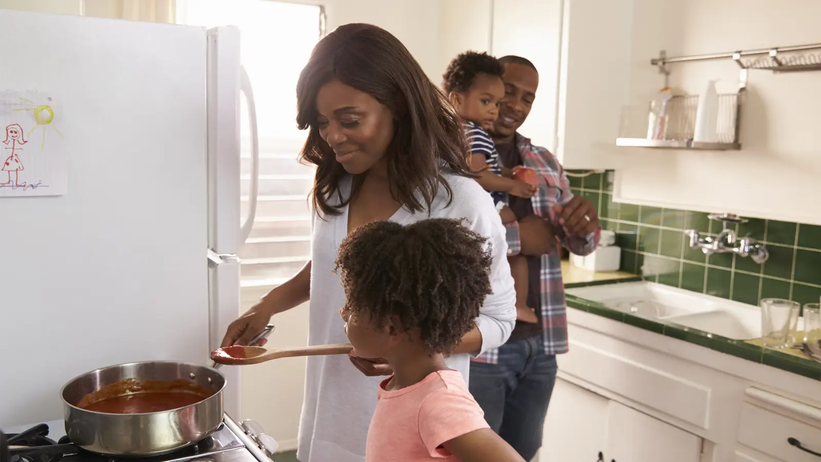 Family cooking dinner