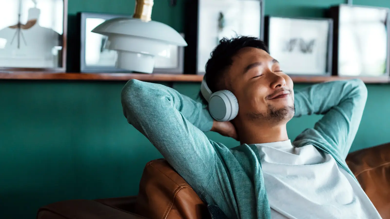 Man listening to music on headphones